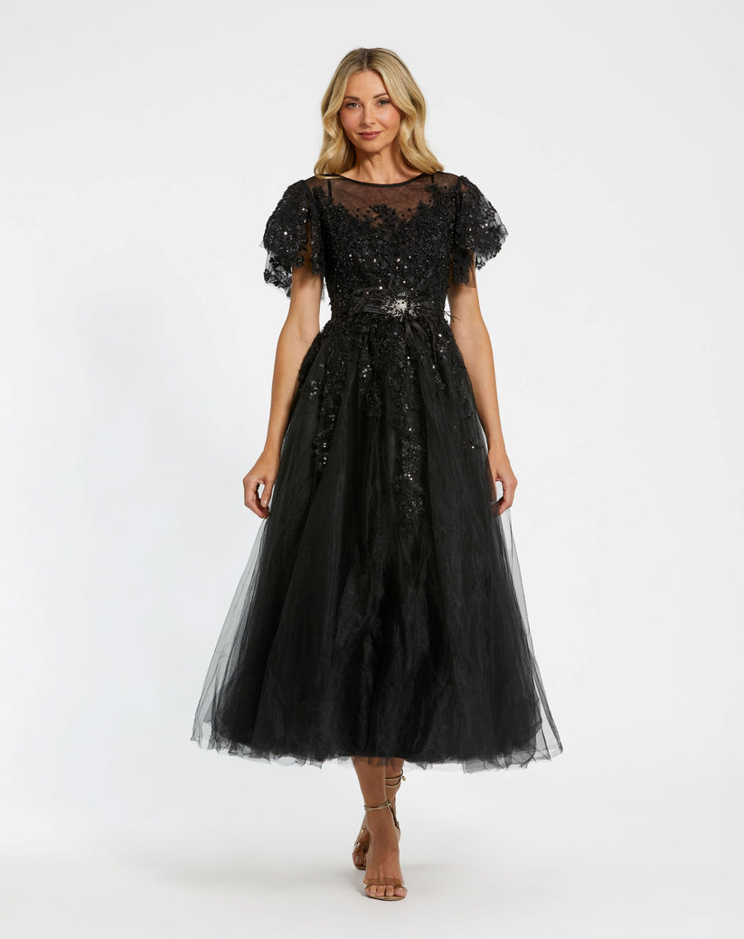 Formal Dresses Long Formal Flutter Sleeve Dress Black