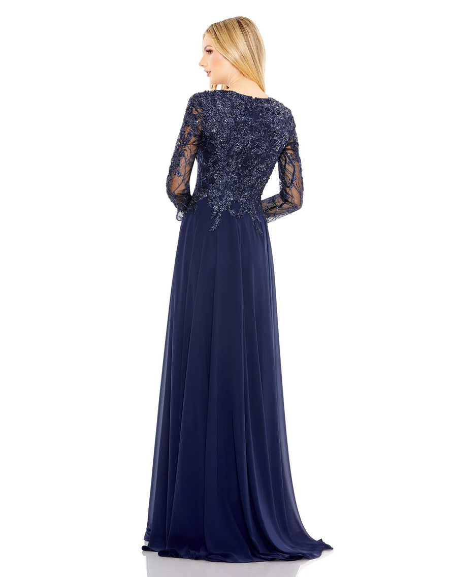 Mother of the Bride Dresses Formal Long Sleeve Evening Gown Navy