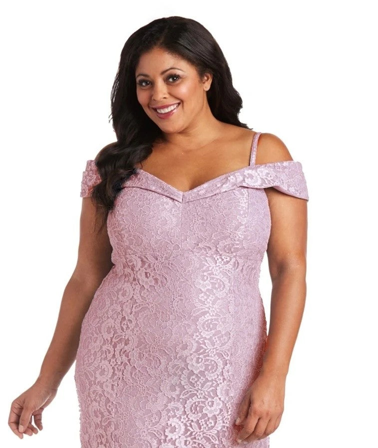 R&M Richards Plus Size Long Formal Lace Gown Rose