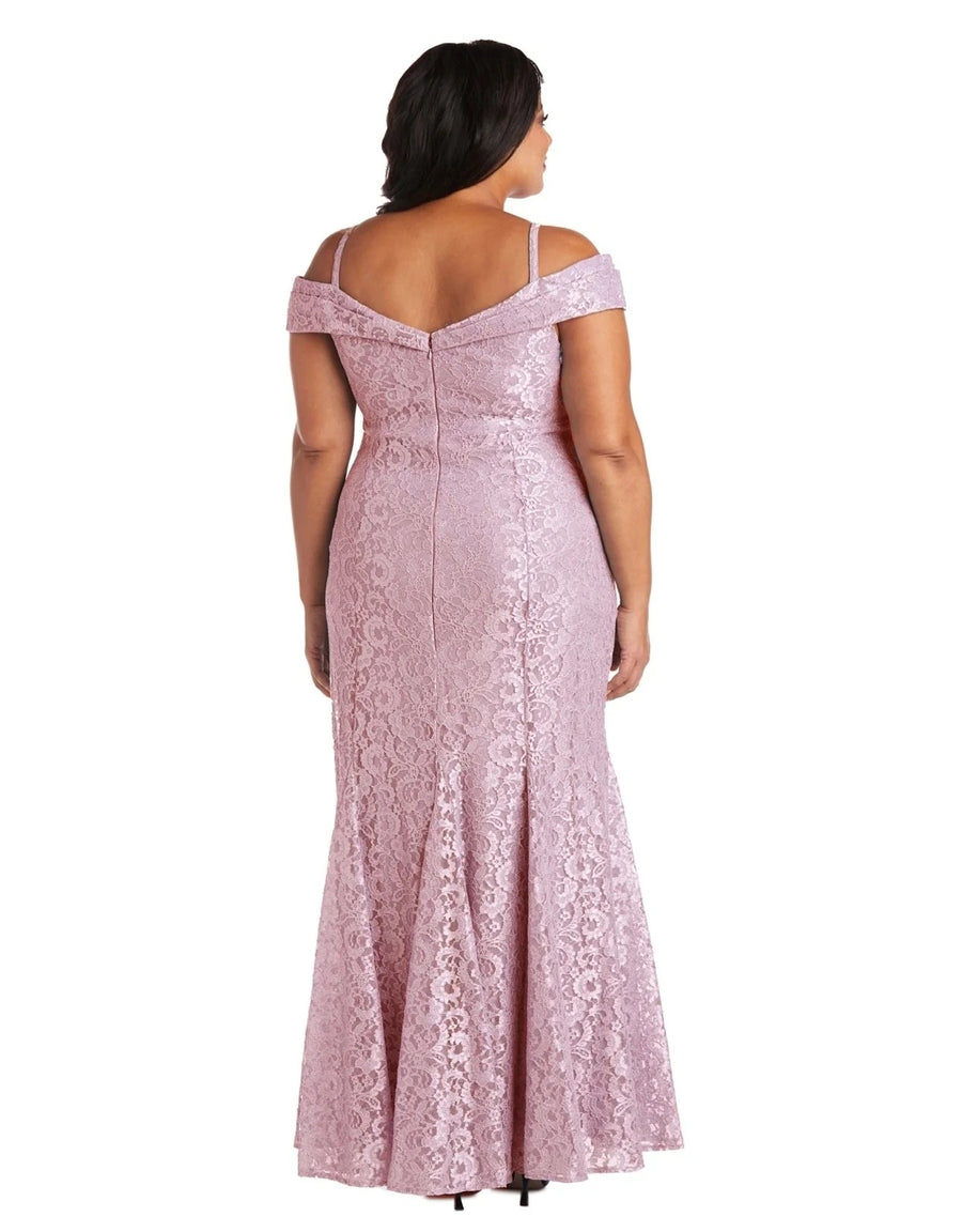 R&M Richards Plus Size Long Formal Lace Gown Rose