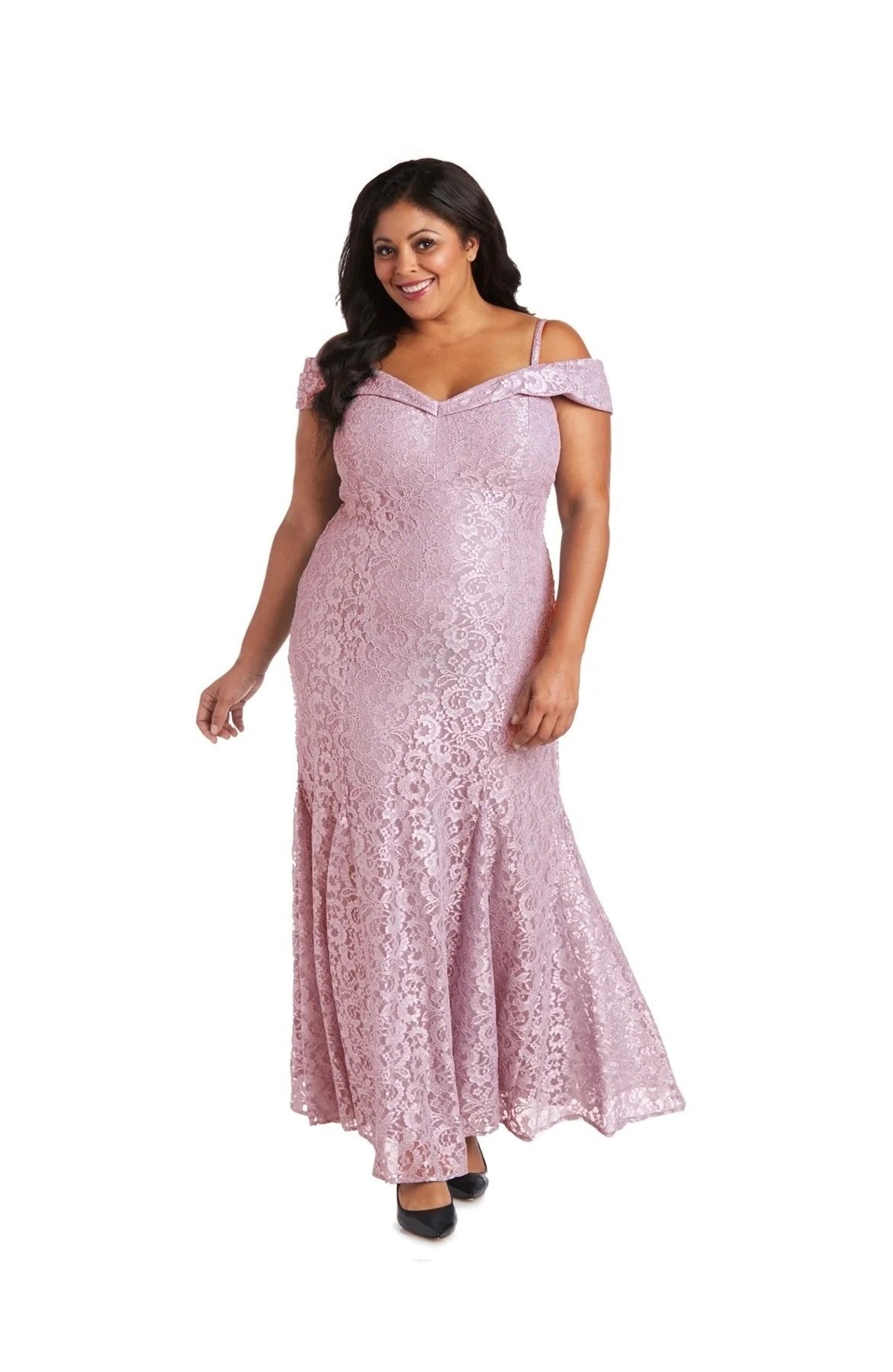 R&M Richards Plus Size Long Formal Lace Gown Rose