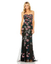 Formal Dresses Long Strapless Floral Embroidered Dress Black Multi