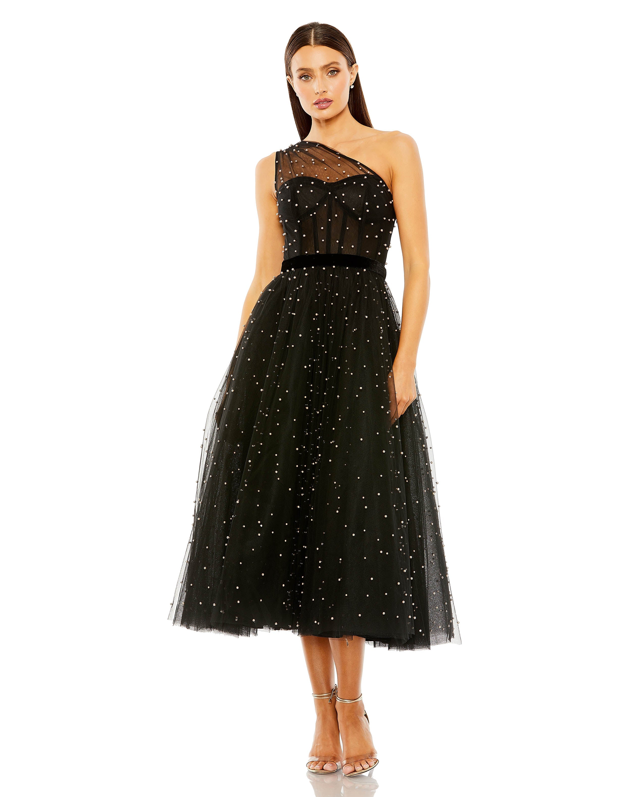 Prom Dresses Pearl Beaded Formal Prom Midi Dress Black