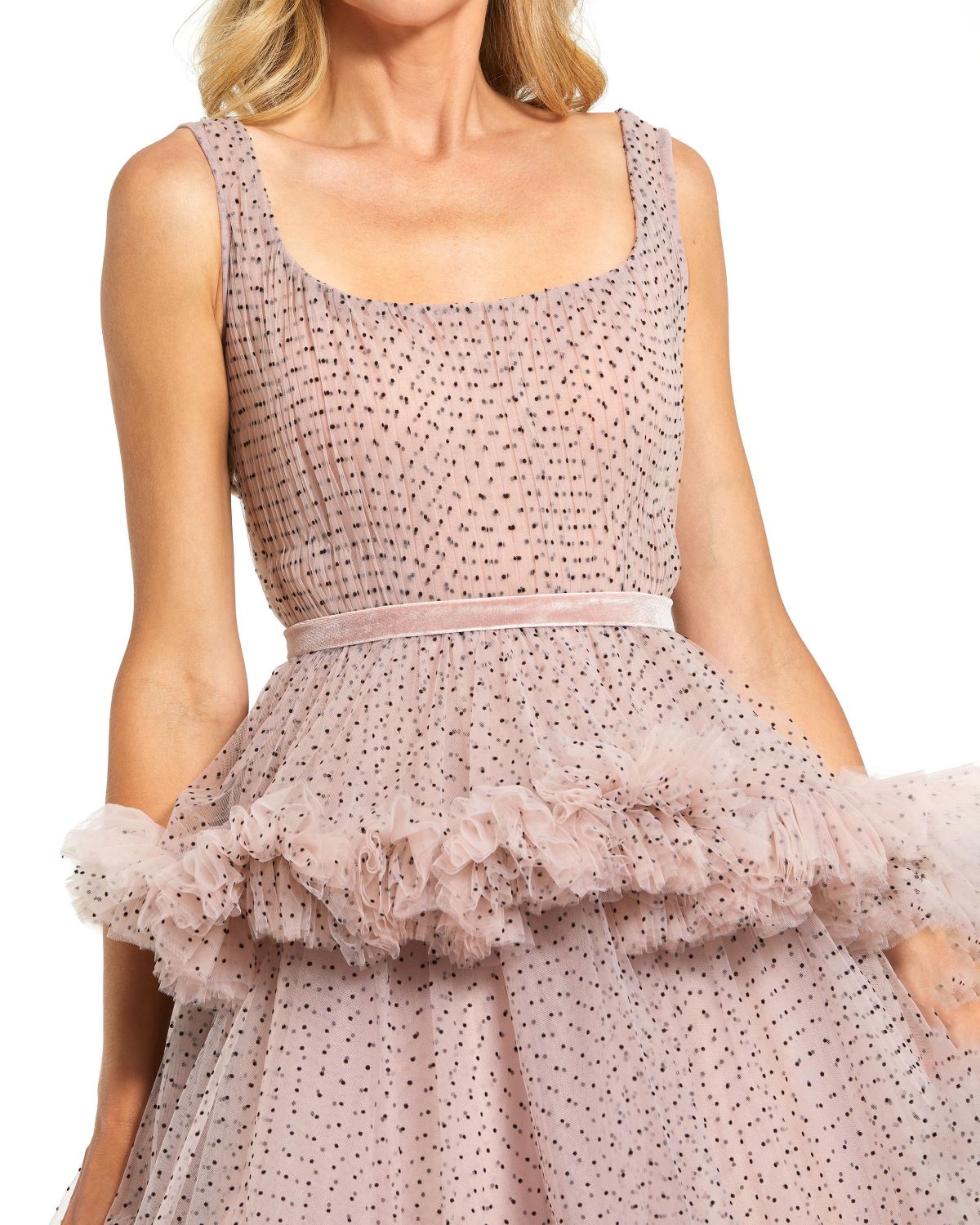 Prom Dresses Polka Dot Ruffle A Line  Midi Dress Blush