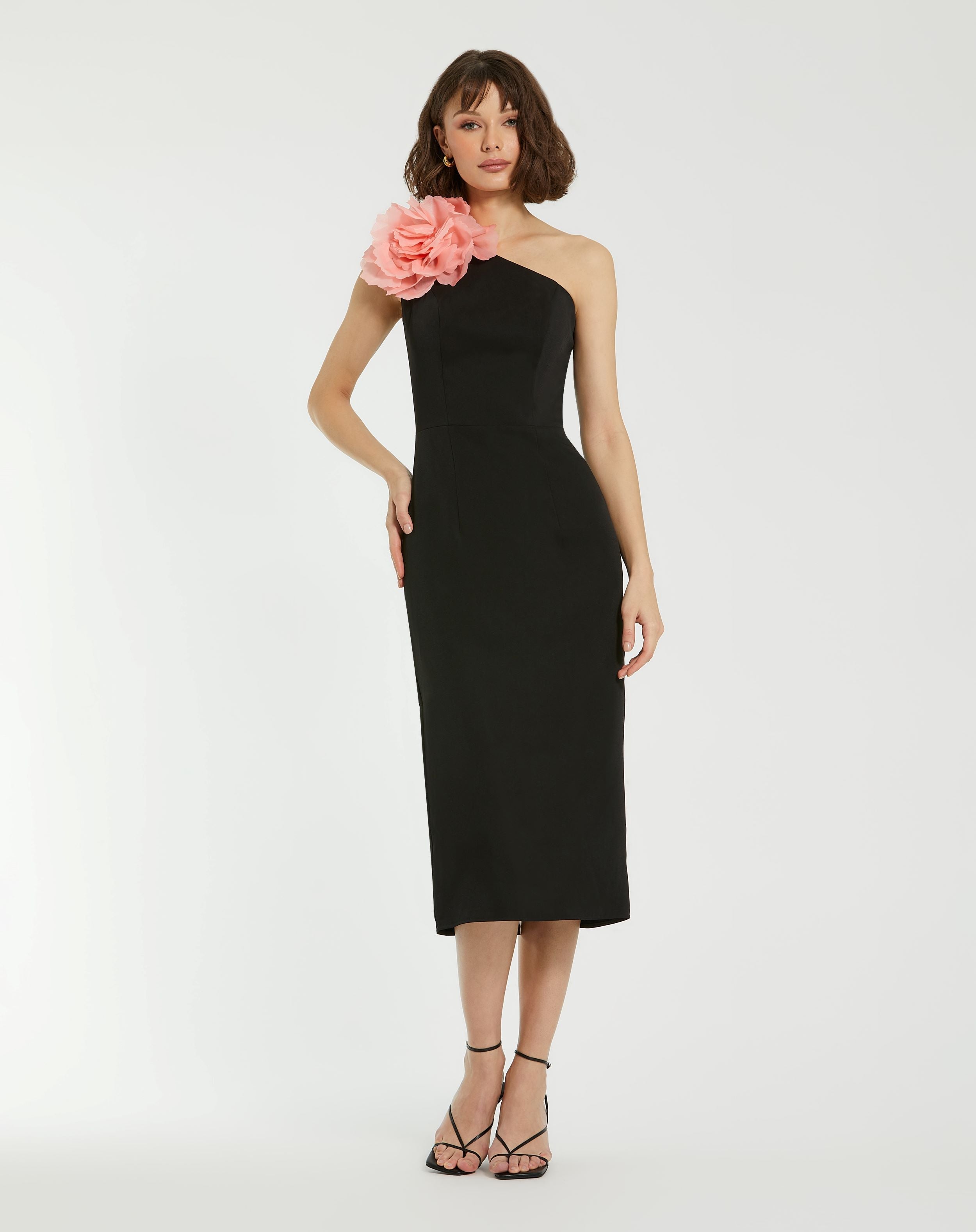 Cocktail Dresses 3D Flower Cocktail Short Midi Dress Black