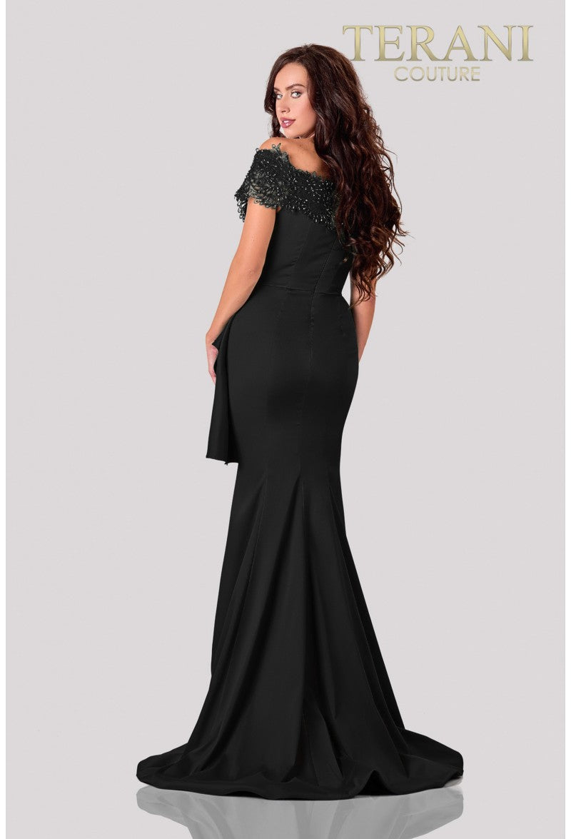 Terani Couture Off Shoulder Formal Long Dress 2111M5255 - The Dress Outlet Black