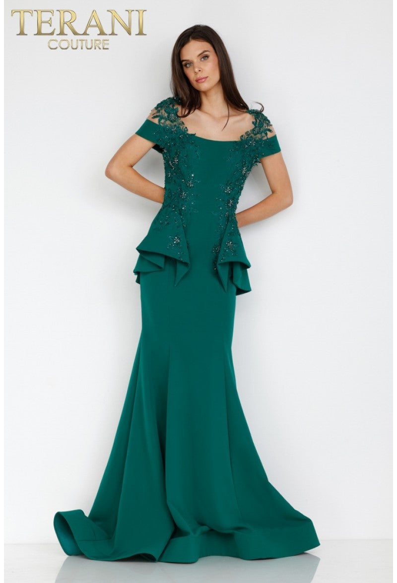 Terani Couture Long Formal Evening Dress 2111M5262 - The Dress Outlet Emerald