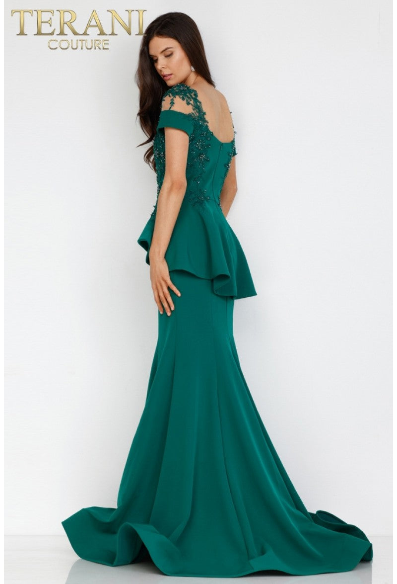 Terani Couture Long Formal Evening Dress 2111M5262 - The Dress Outlet Emerald