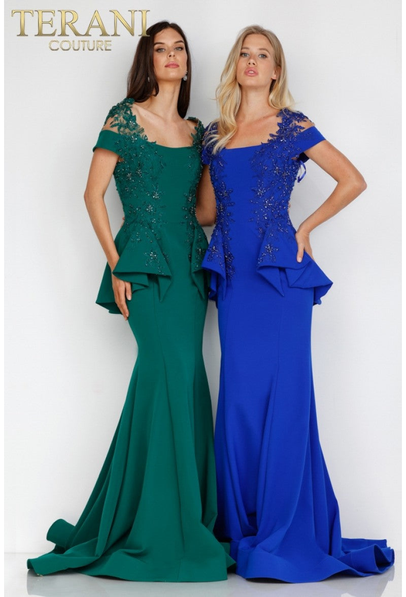 Terani Couture Long Formal Evening Dress 2111M5262 - The Dress Outlet Emerald