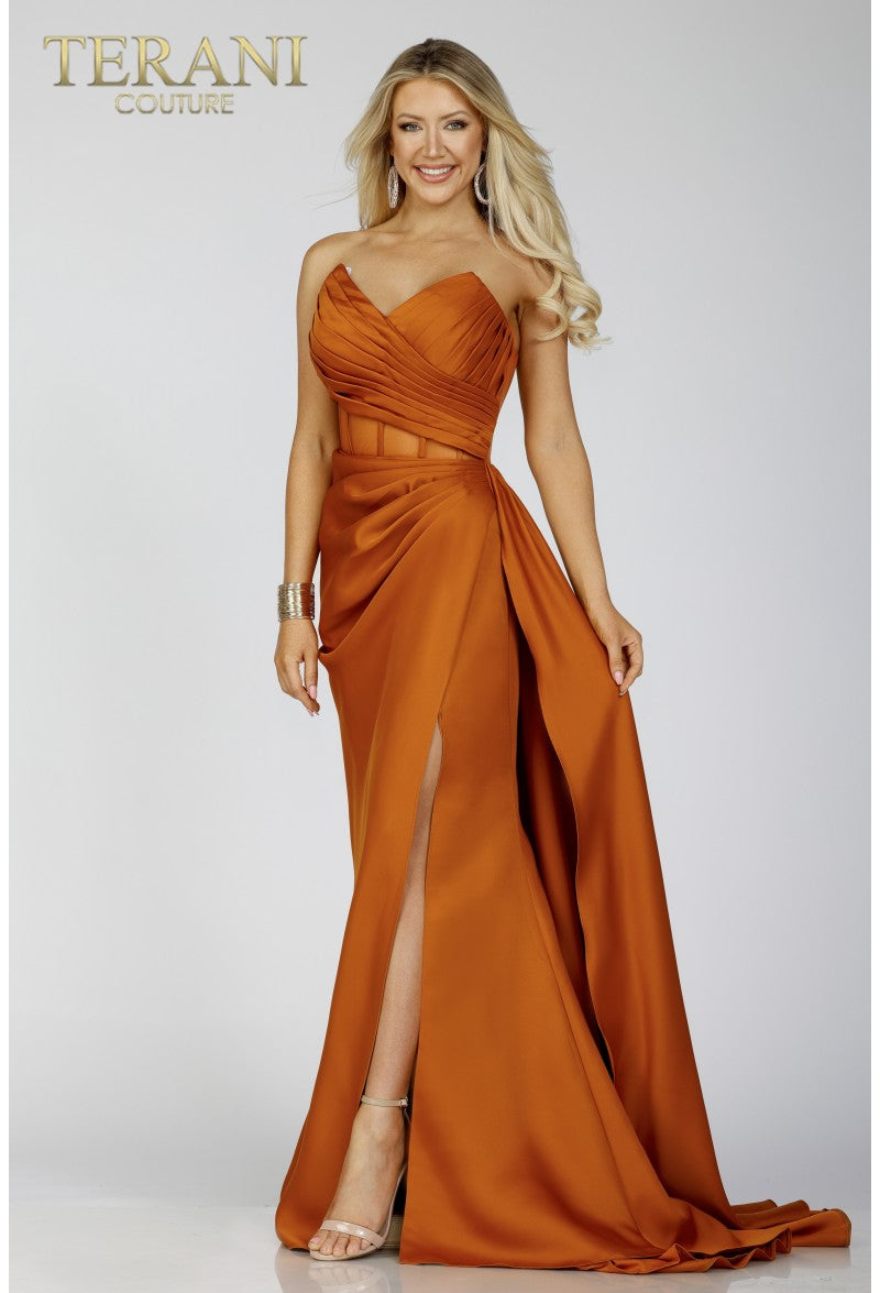 Terani Couture Long Strapless Prom Dress 2111P4020 - The Dress Outlet Bronze