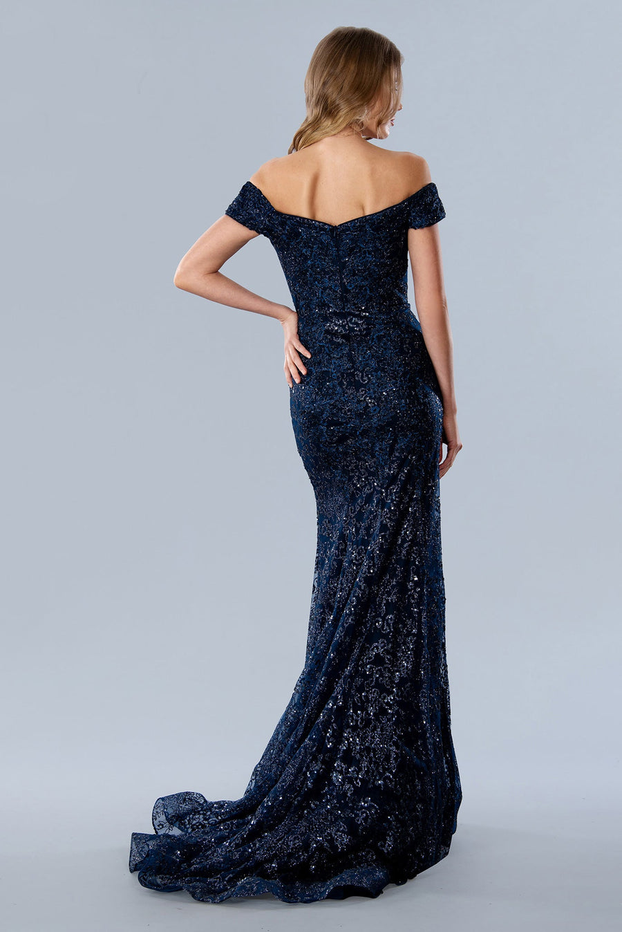 Long Sparkling Evening Gown Prom Dress Navy