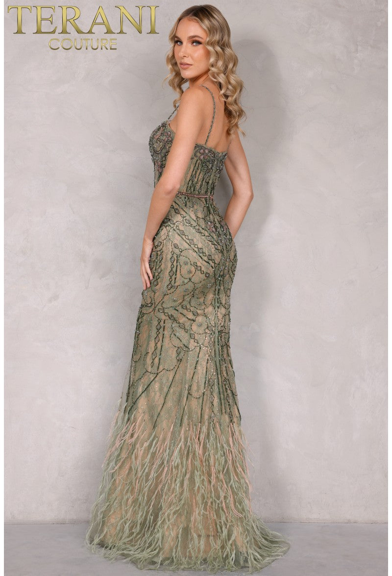 Prom Dresses Fitted Formal Prom Long Beaded Dress Blush Olive