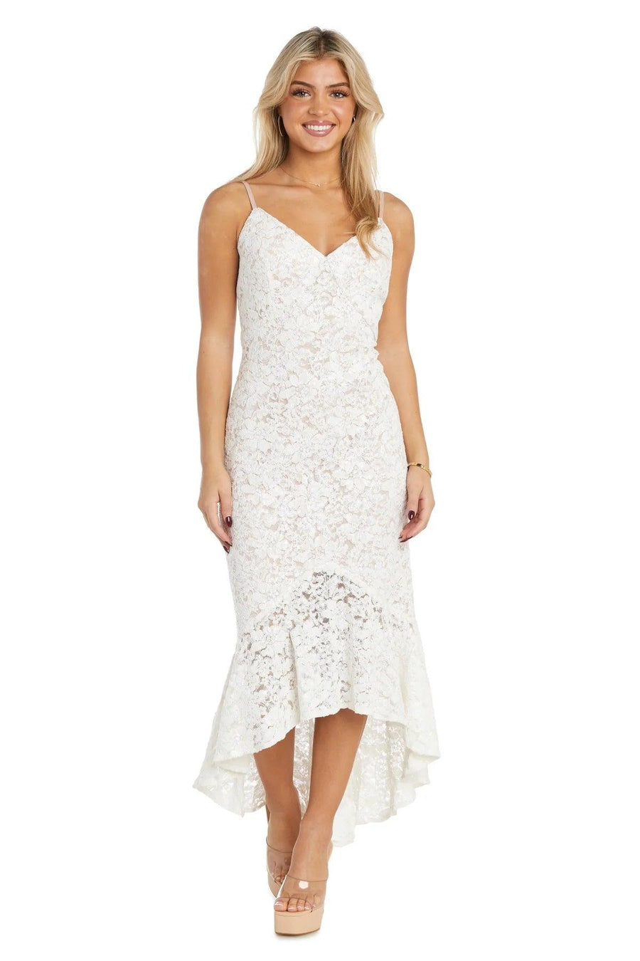 Formal Dresses High Low Formal Lace Dress Ivory/Nude