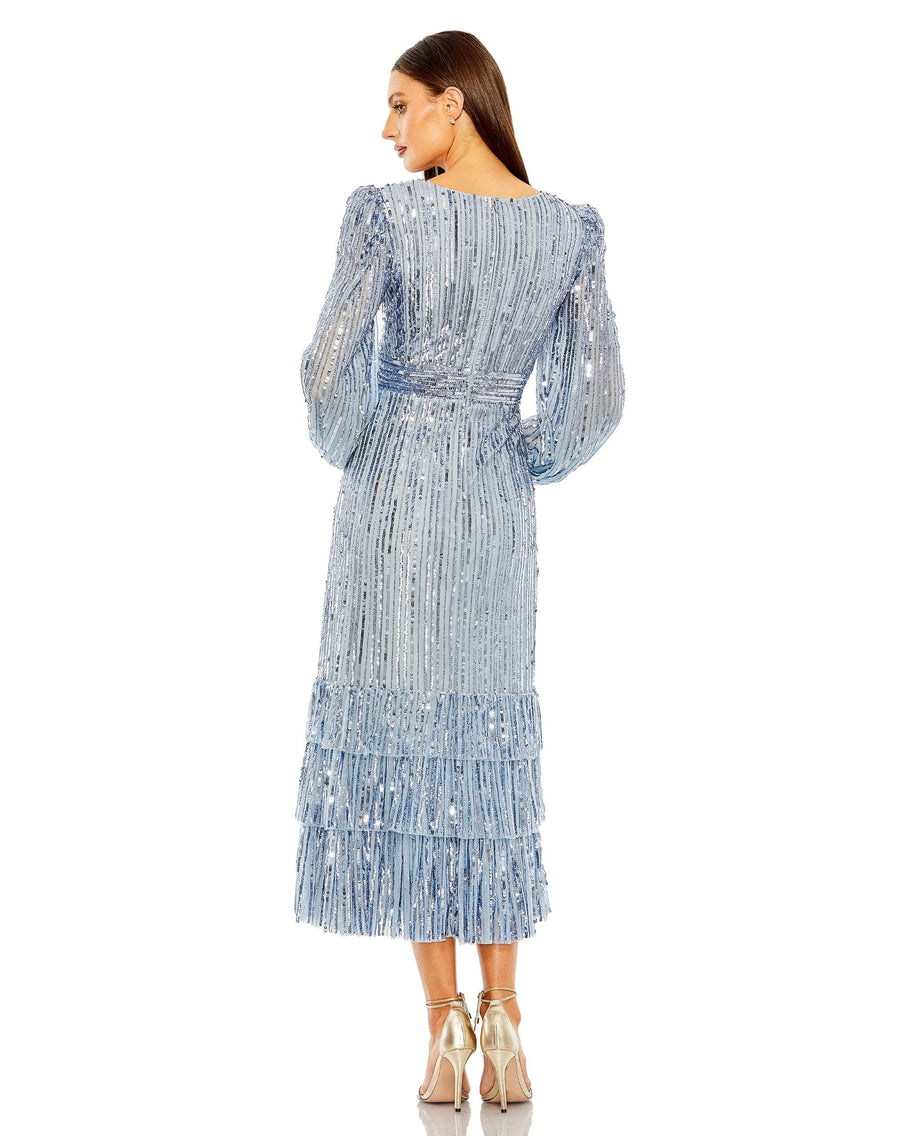 Formal Dresses Long Sleeve Sequin Tiered Ruffle Formal Dress Slate Blue