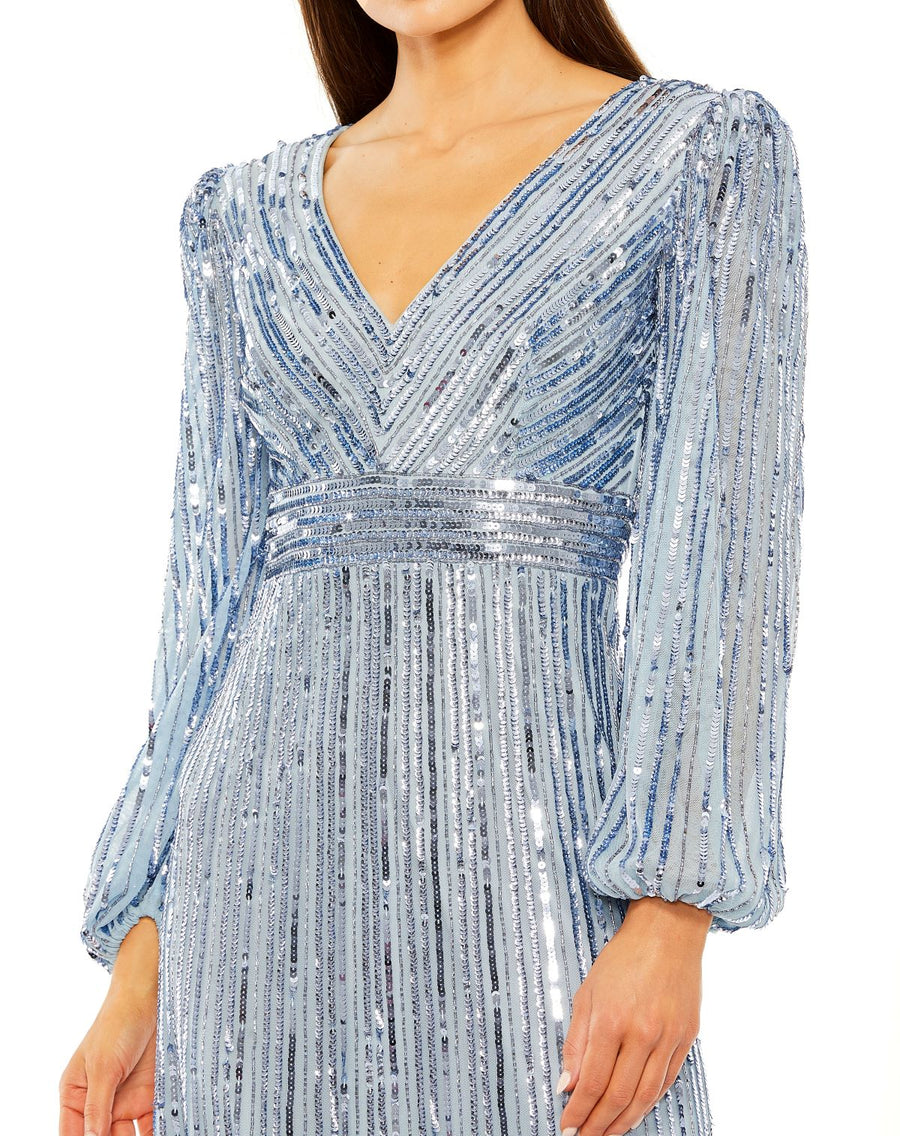 Formal Dresses Long Sleeve Sequin Tiered Ruffle Formal Dress Slate Blue