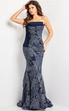 Formal Dresses Embellished Strapless Lace Formal Dress Navy