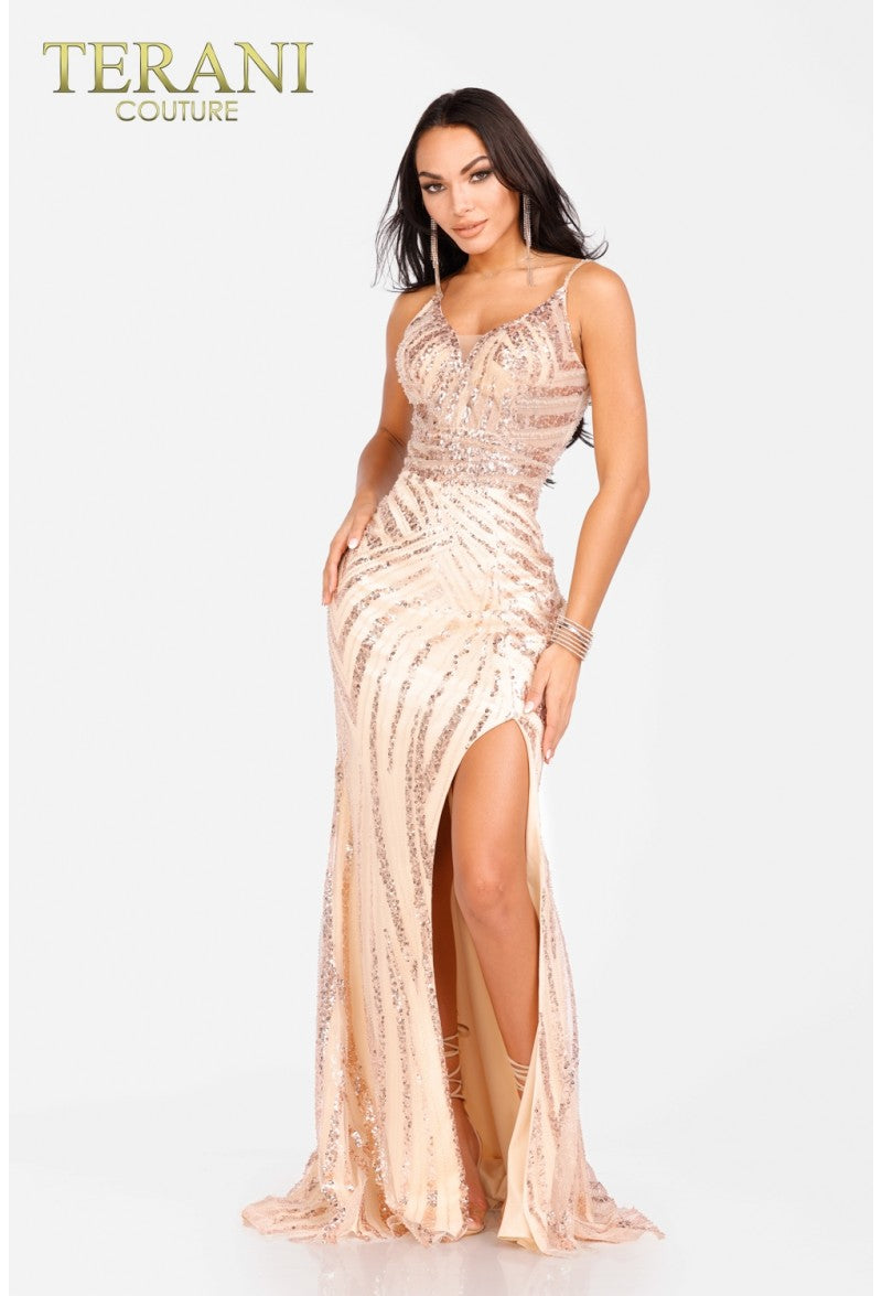 Prom Dresses Long Sequin Prom Formal Fitted Dress Gold