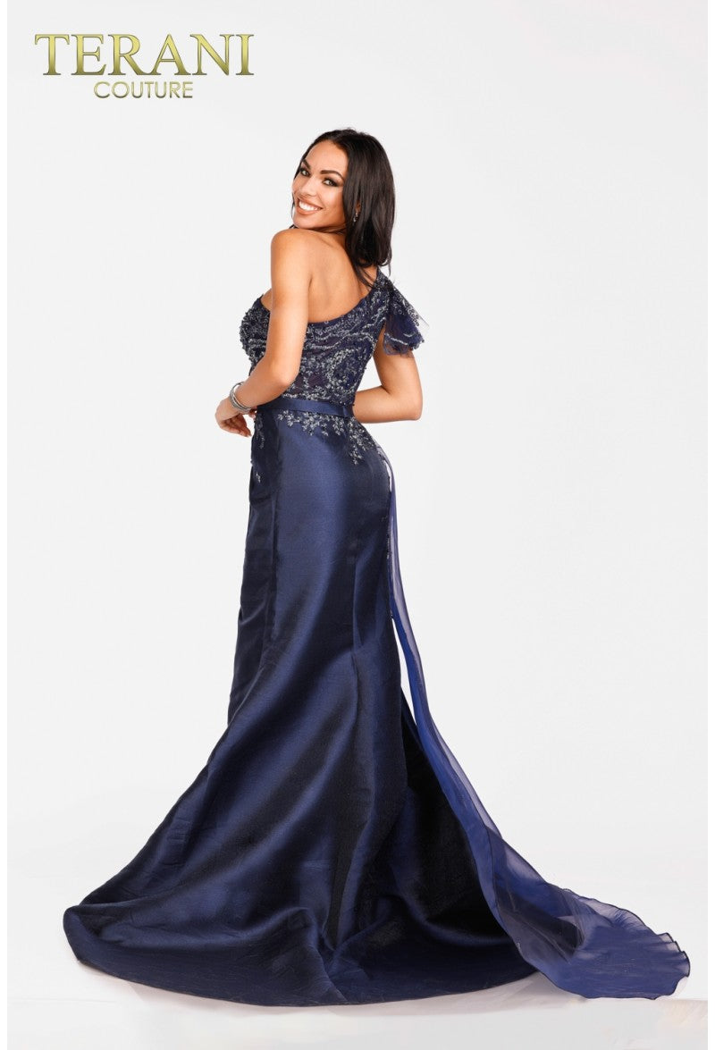 Prom Dresses Long Beaded Prom Formal Fitted Dress Navy