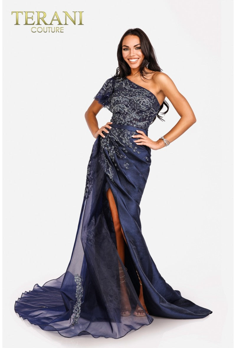 Prom Dresses Long Beaded Prom Formal Fitted Dress Navy