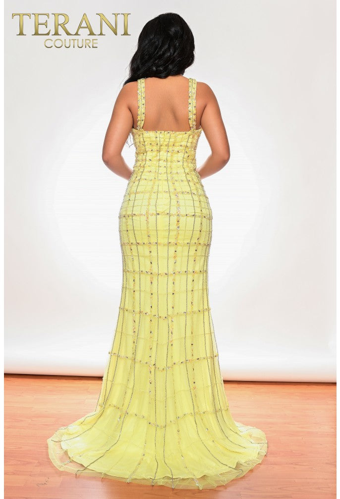 Prom Dresses Long Beaded Prom Formal Column Dress Yellow