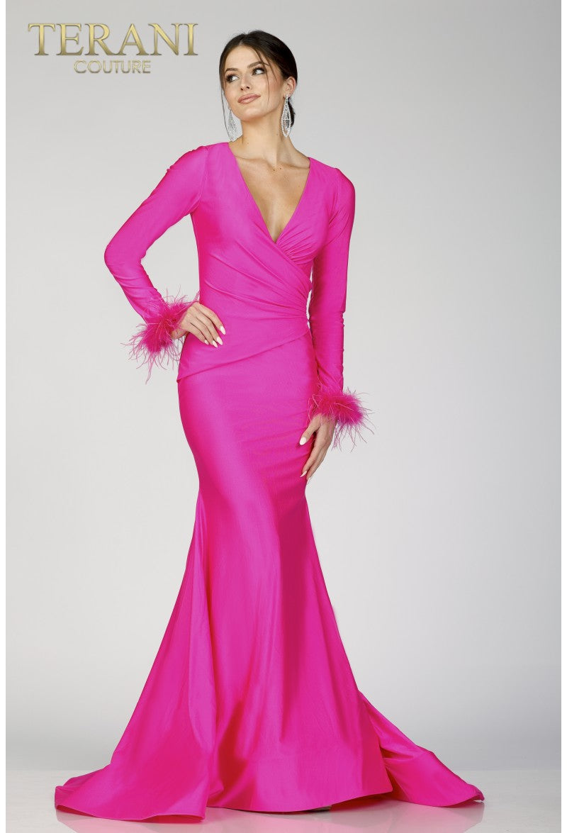 Formal Dresses Long Sleeve Formal Prom Fitted Mermaid Dress Fuchsia