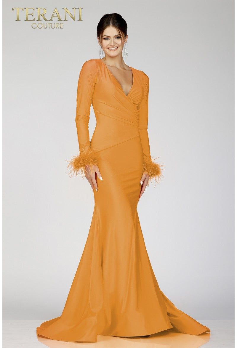 Formal Dresses Long Sleeve Formal Prom Fitted Mermaid Dress Orange