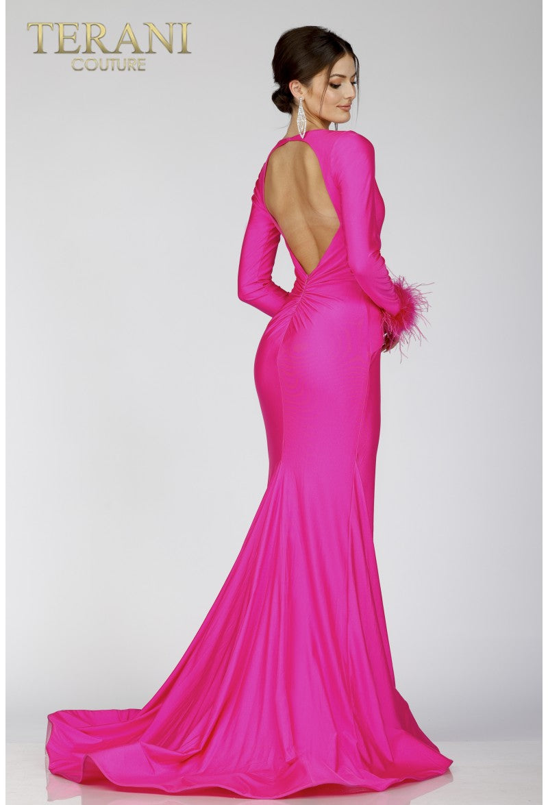 Formal Dresses Long Sleeve Formal Prom Fitted Mermaid Dress Fuchsia