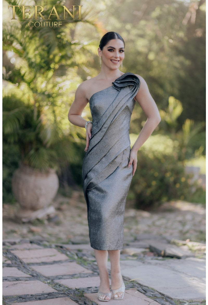 Cocktail Dresses Short Cocktail Tea Length Metallic Dress Dark Silver