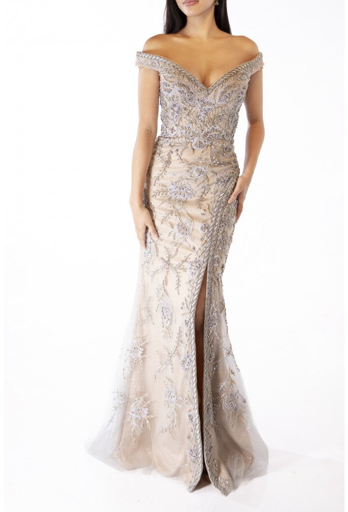 Formal Dresses Embellished Long Evening Dress Silver