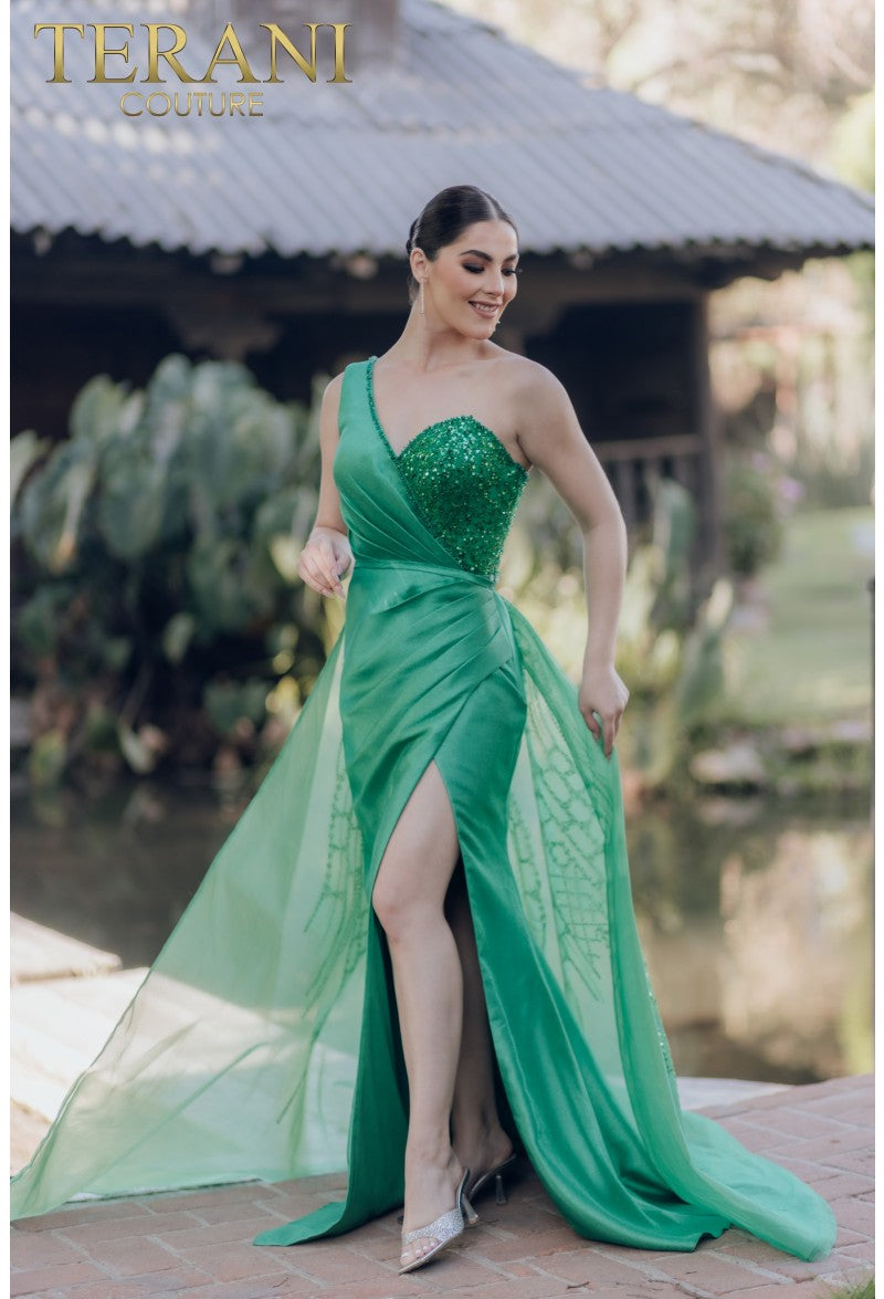 Prom Dresses Long Sequin Formal Prom Overskirt Dress Emerald