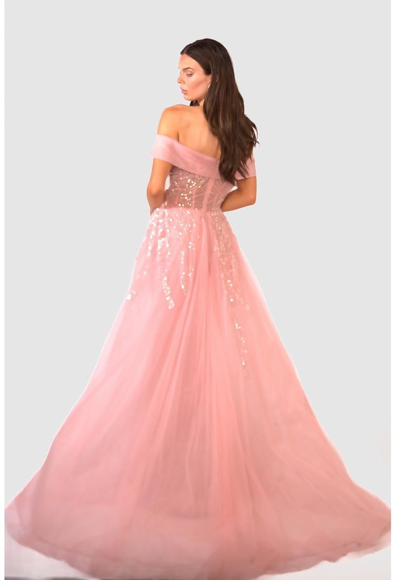 Formal Dresses Long Beaded Formal Prom Overskirt Dress Mauve