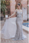 Prom Dresses Long Beaded Formal Prom Overskirt Dress Silver