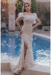 Prom Dresses Long Formal Prom Feather Dress Ivory Nude