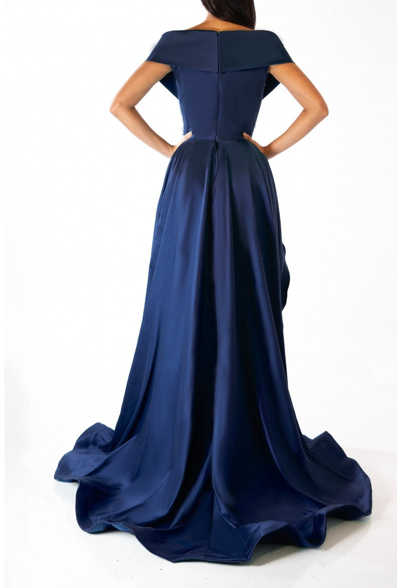 Formal Dresses Long Formal Prom Overskirt Feather Dress Navy