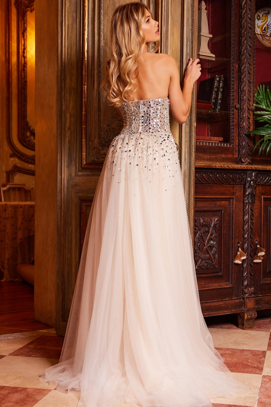 Prom Dresses Long Fitted Prom Dress Nude/Silver