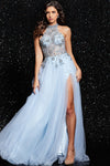 Prom Dresses Beaded Sheer Prom Dress Light Blue