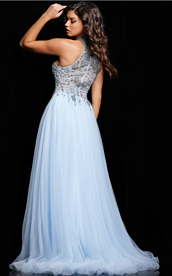 Prom Dresses Beaded Sheer Prom Dress Light Blue