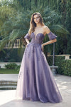 Prom Dresses Long Formal Detachable Sleeves Prom Dress Grey Purple