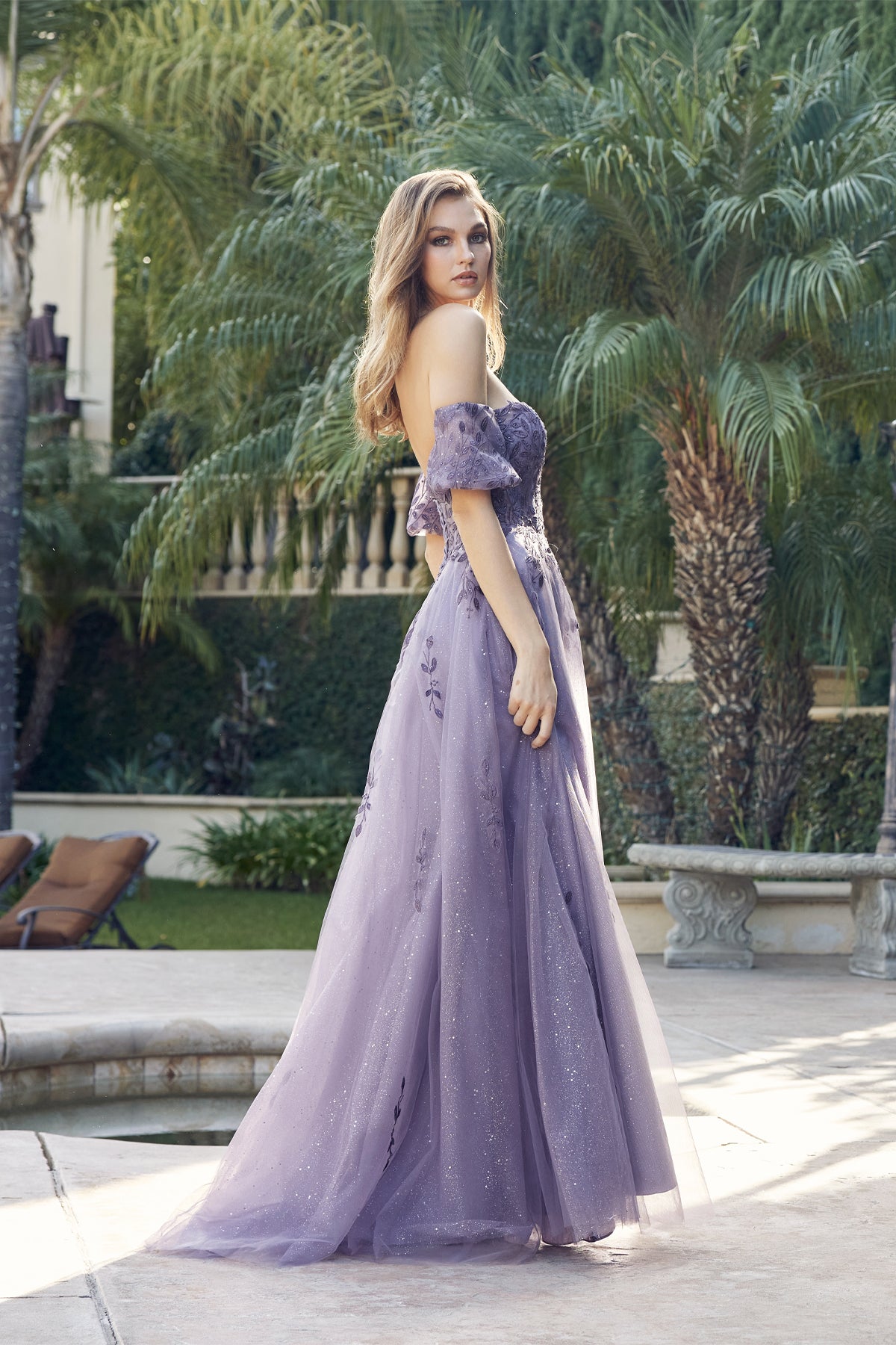 Prom Dresses Long Formal Detachable Sleeves Prom Dress Grey Purple