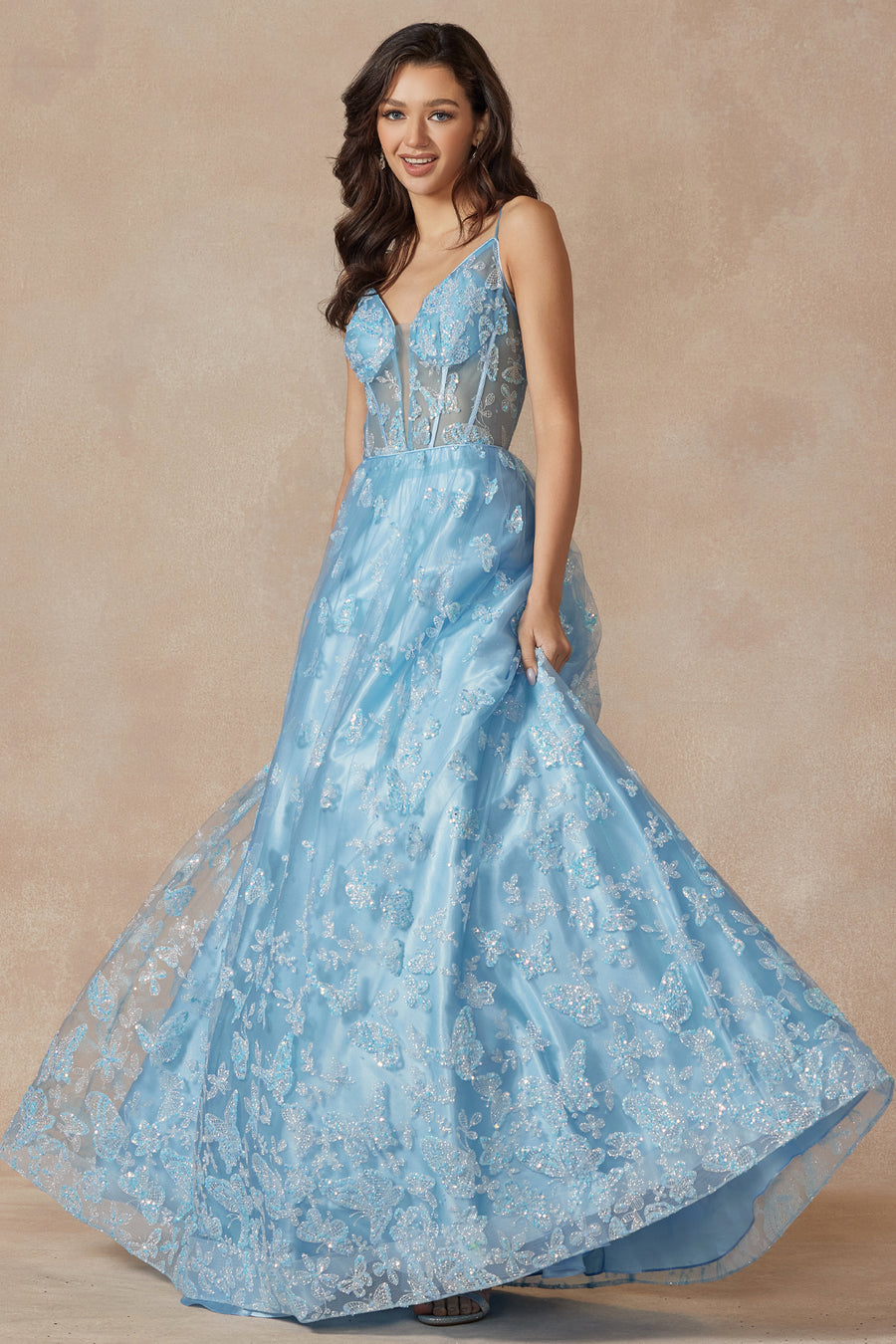 Prom Dresses Glitter Long Formal Prom Dress Ice Blue