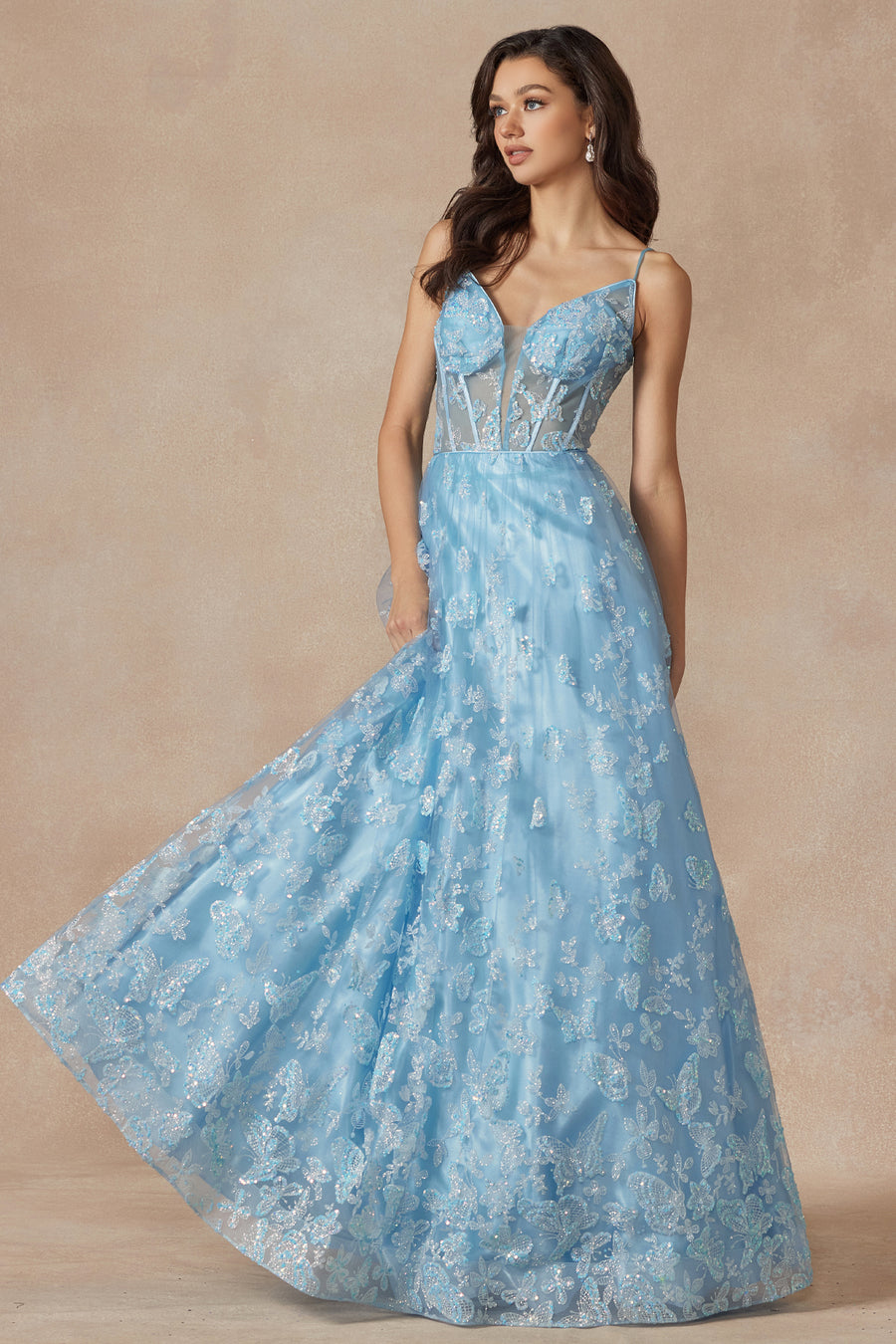 Prom Dresses Glitter Long Formal Prom Dress Ice Blue