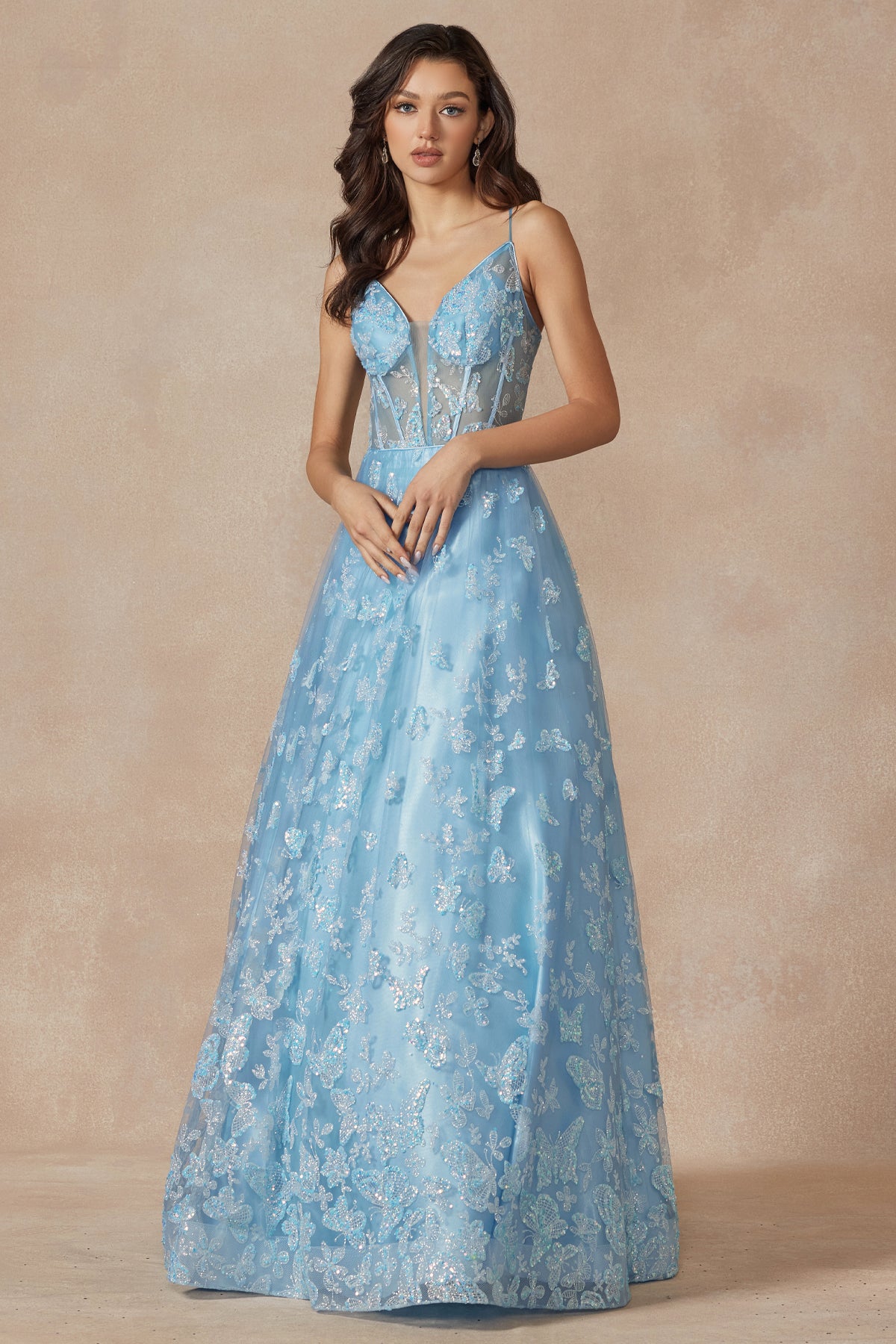 Prom Dresses Glitter Long Formal Prom Dress Ice Blue