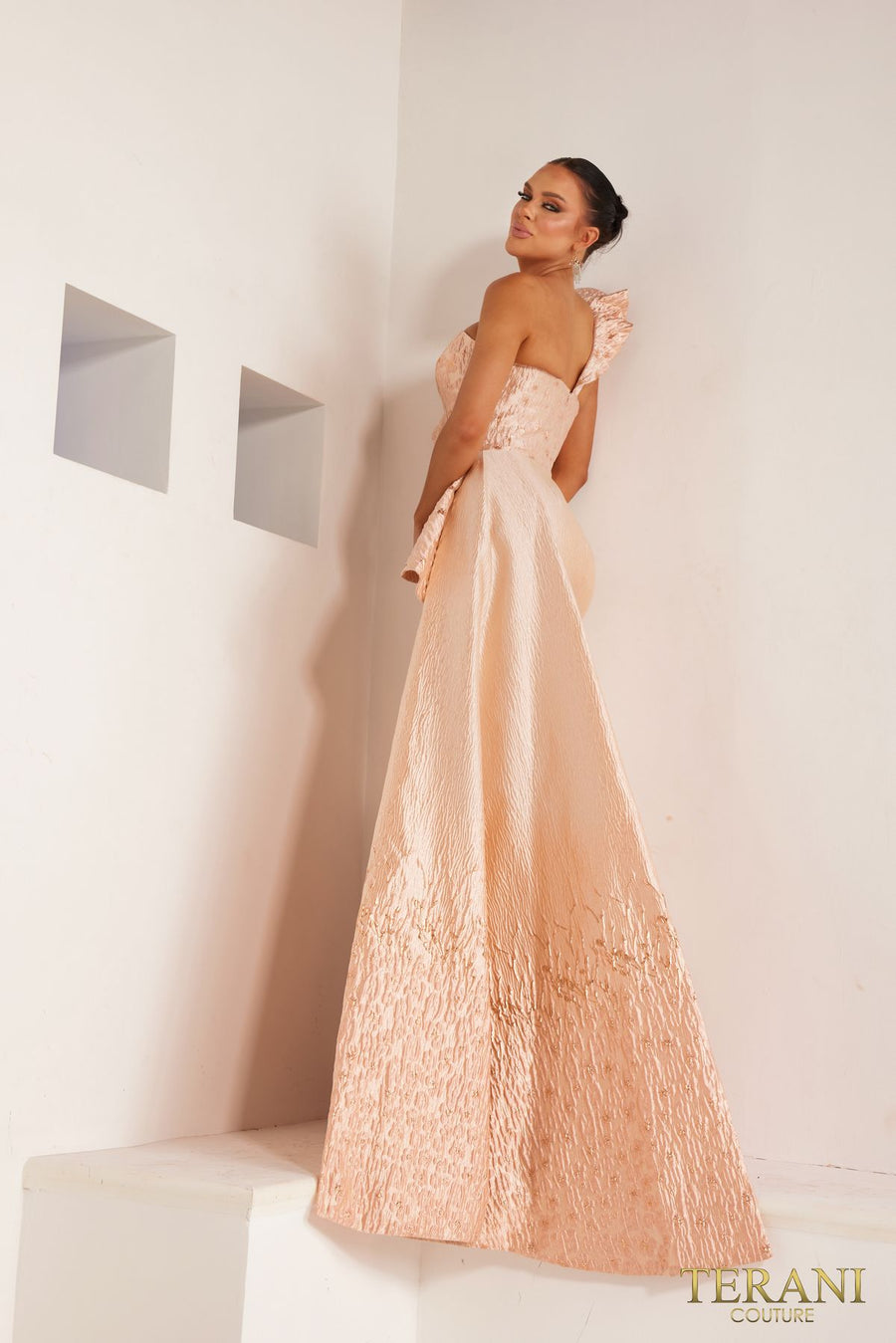 Formal Dresses Asymmetrical Long Evening Dress Blush Gold