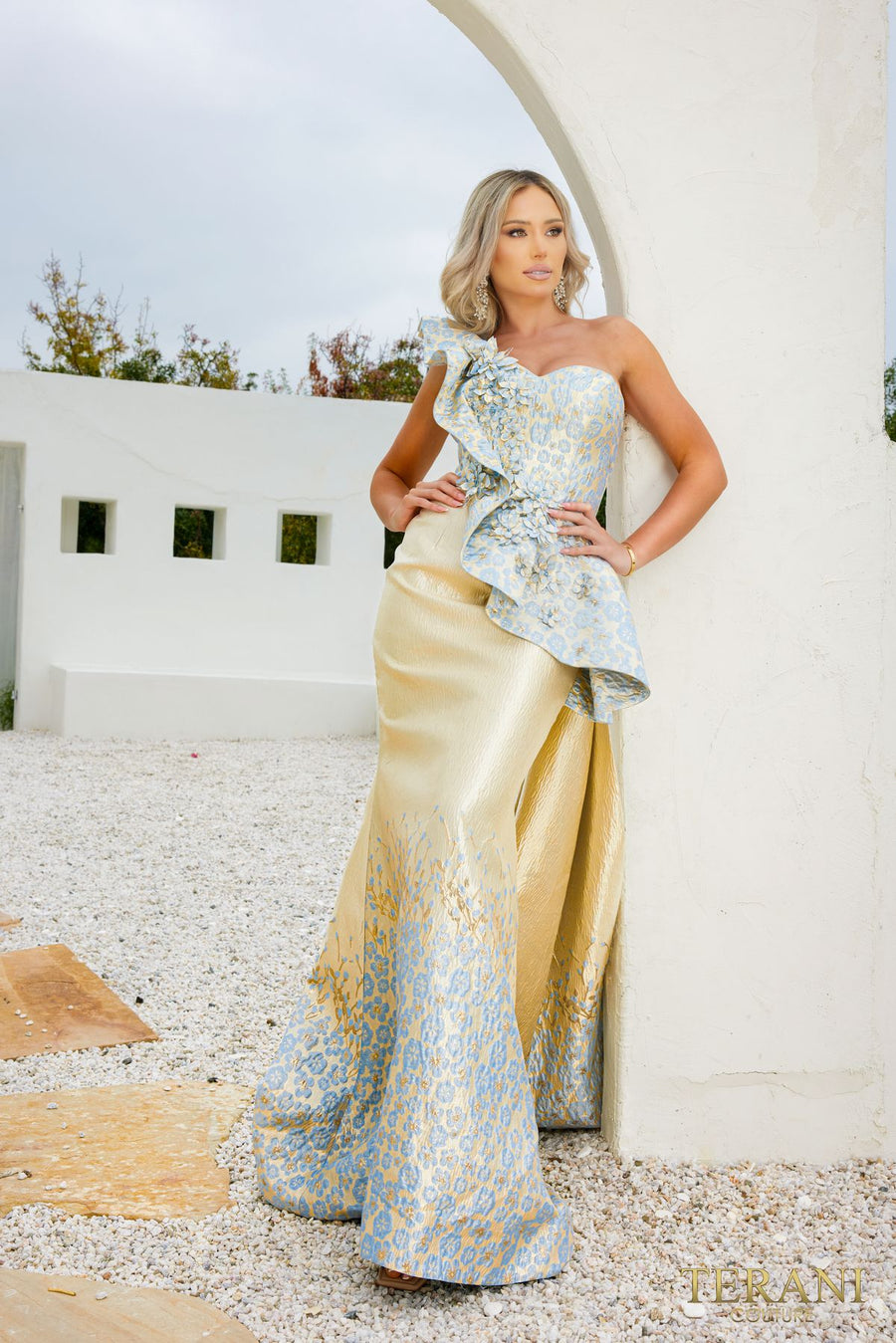 Formal Dresses Asymmetrical Long Evening Dress Gold Gray