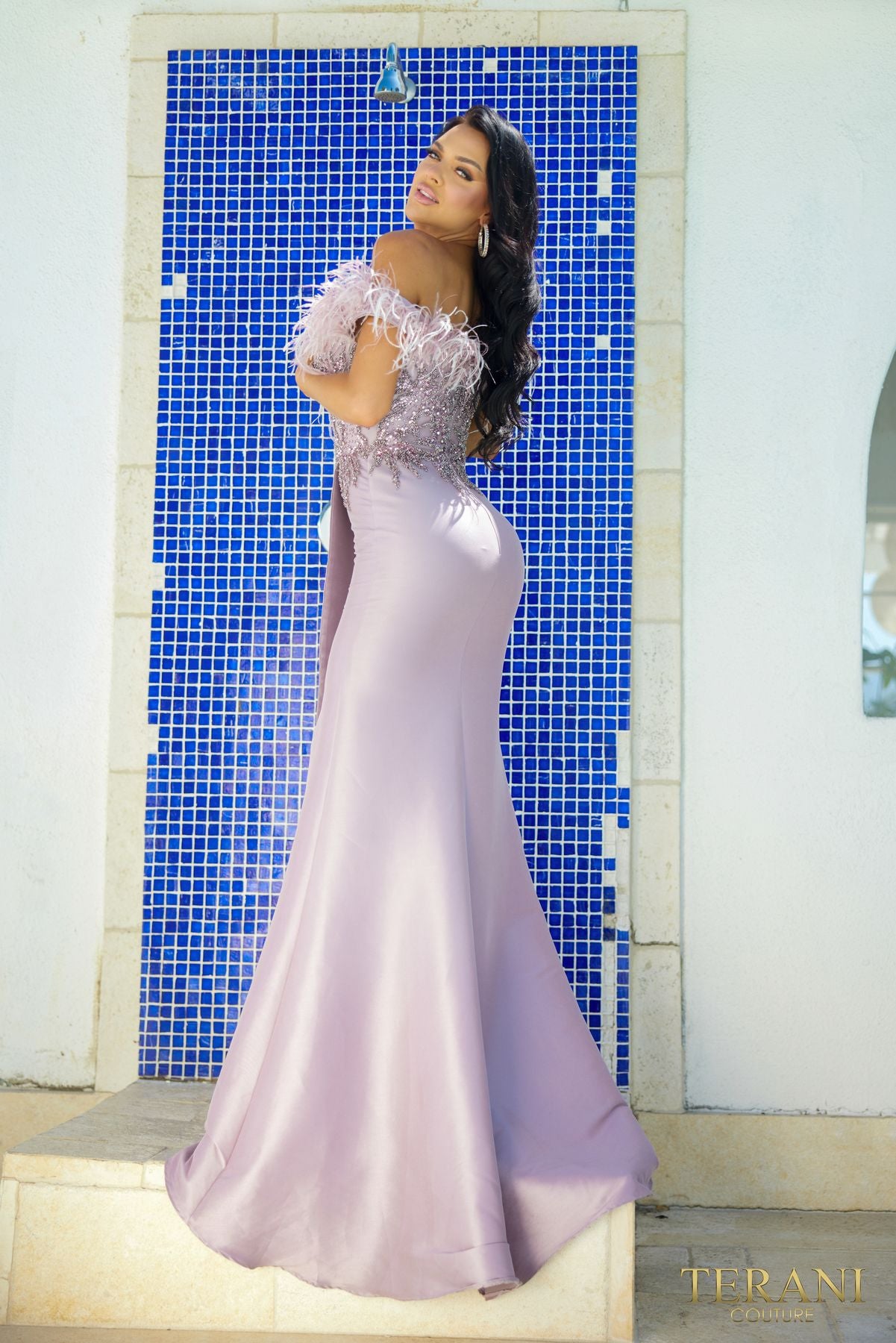 Formal Dresses Trumpet Feathered Formal Long Evening Dress Mauve