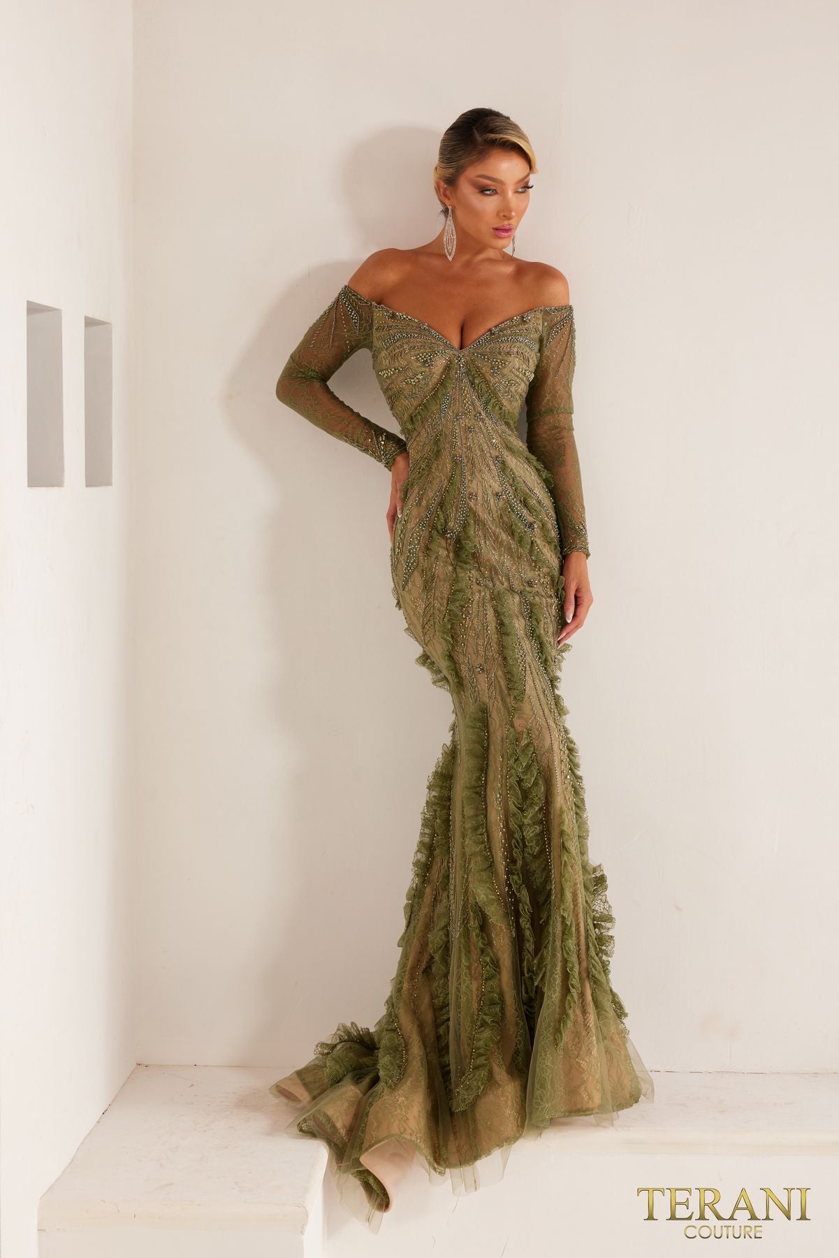 Formal Dresses Formal Evening Long Beaded Dress Olive Nude