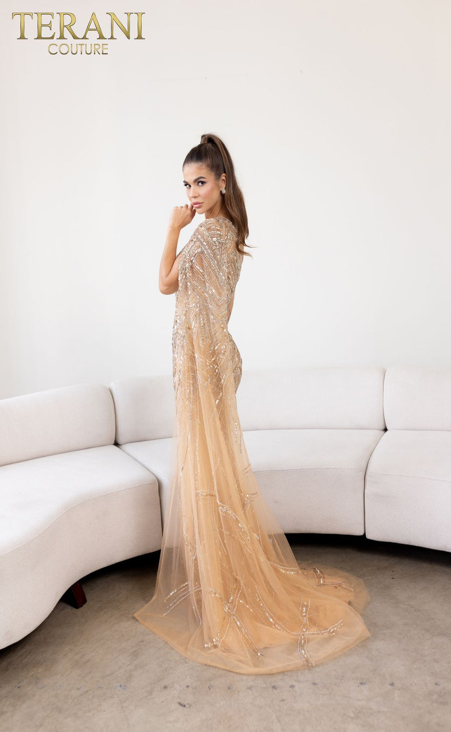 Formal Dresses Beaded Evening Long Formal Dress Nude Crystal