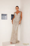 Formal Dresses  Long Fitted Beaded Formal Evening Dress Silver Crystal