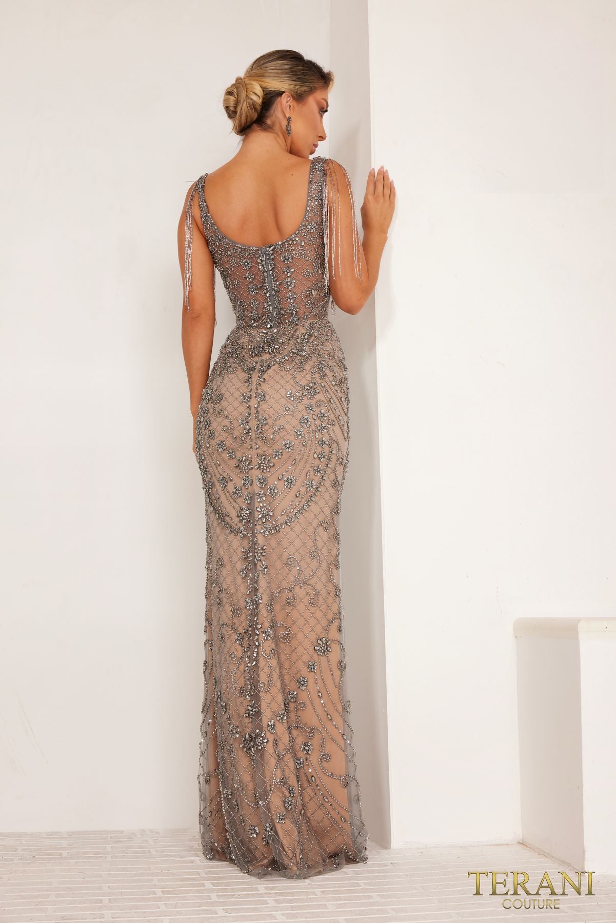 Formal Dresses Beaded Formal Long Evening Dress Gunmetal