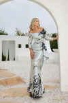 Mother of the Bride Dresses Long Printed Formal Mother of the Bride Dress Silver Black